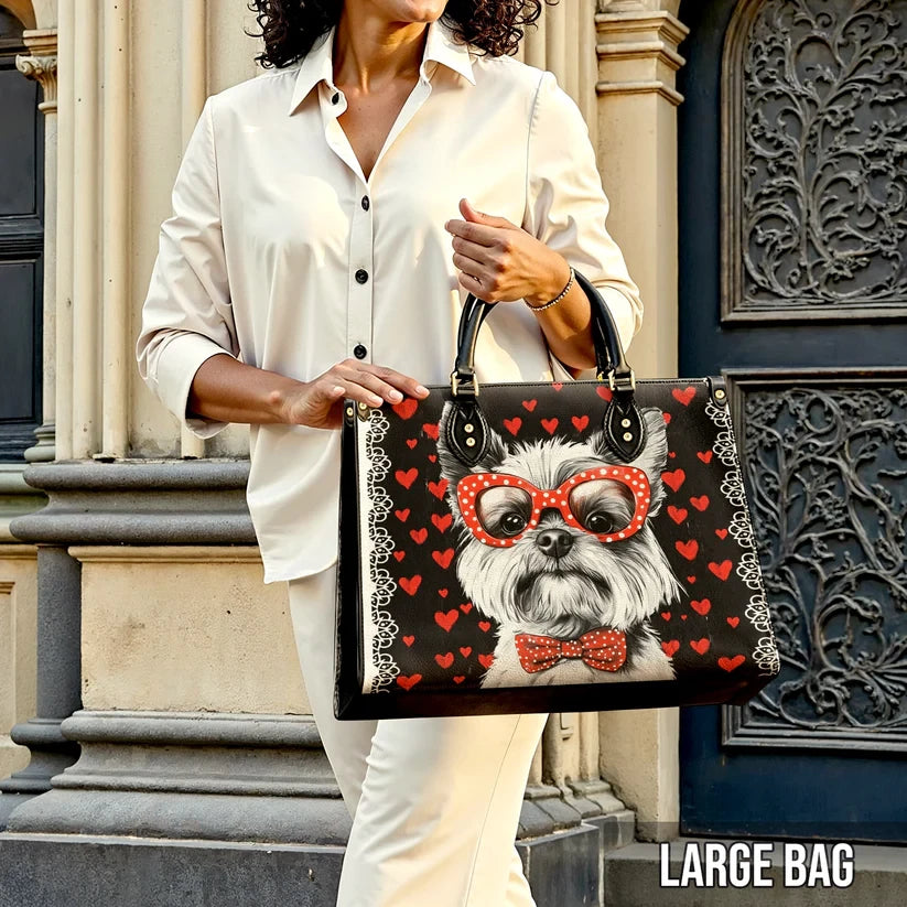 Yorkie Heart & Paws Love Leather Bag
