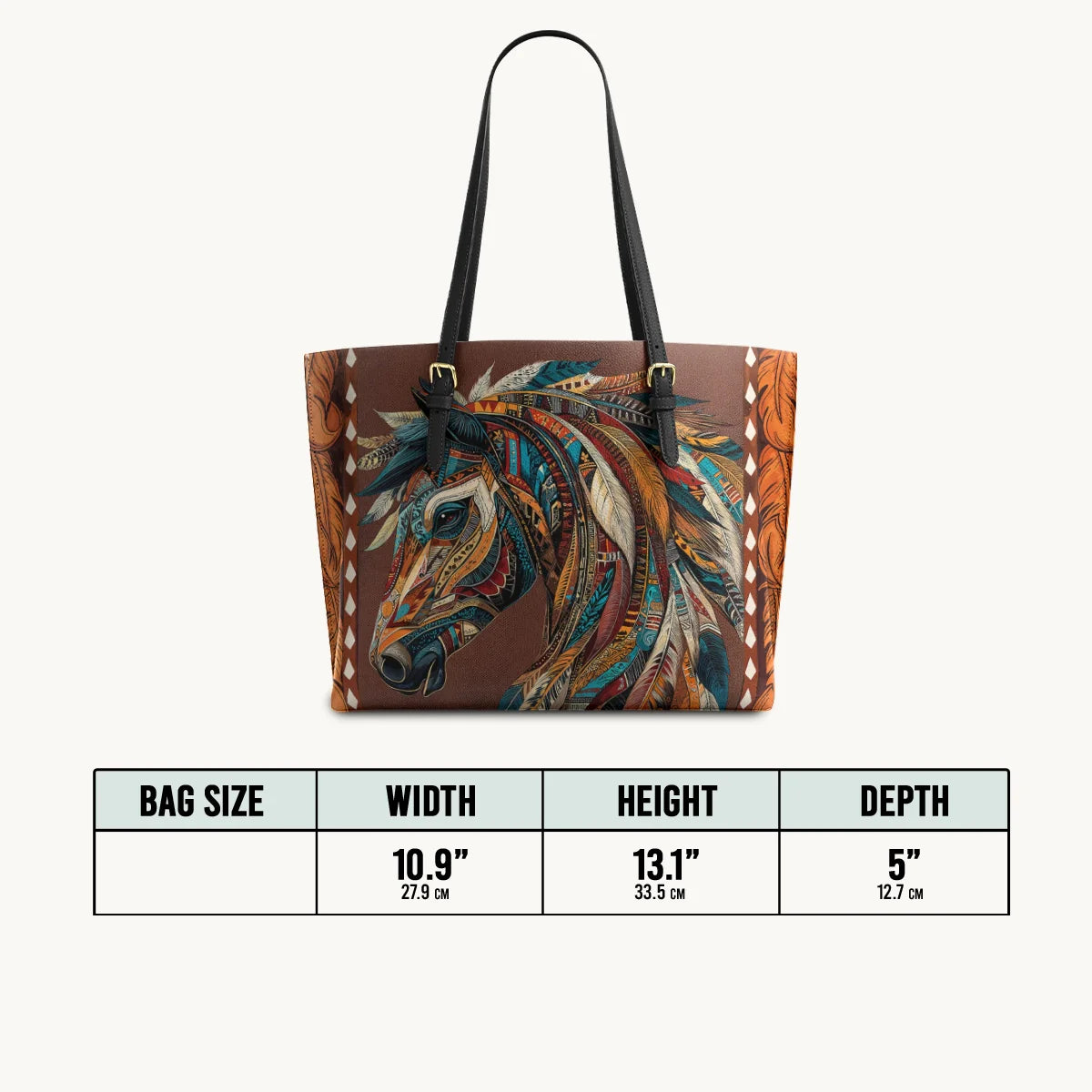 Tribal Horse Majesty Leather Tote Bag