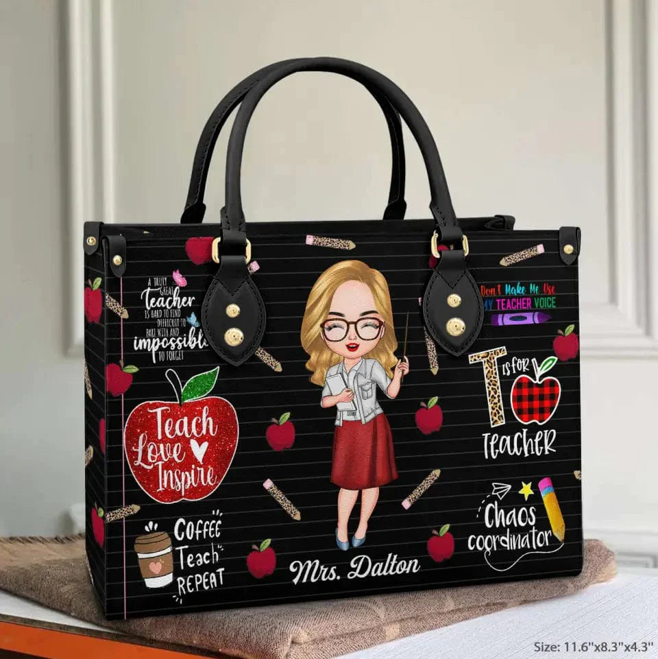 Leather Bag Teacher Personalized Bag Teach Love Inspire Teacher
