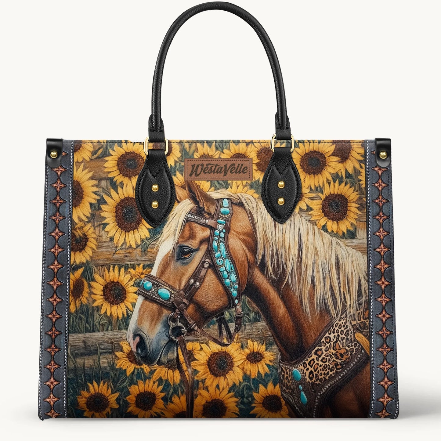 Golden Horse & Sun Leather Bag