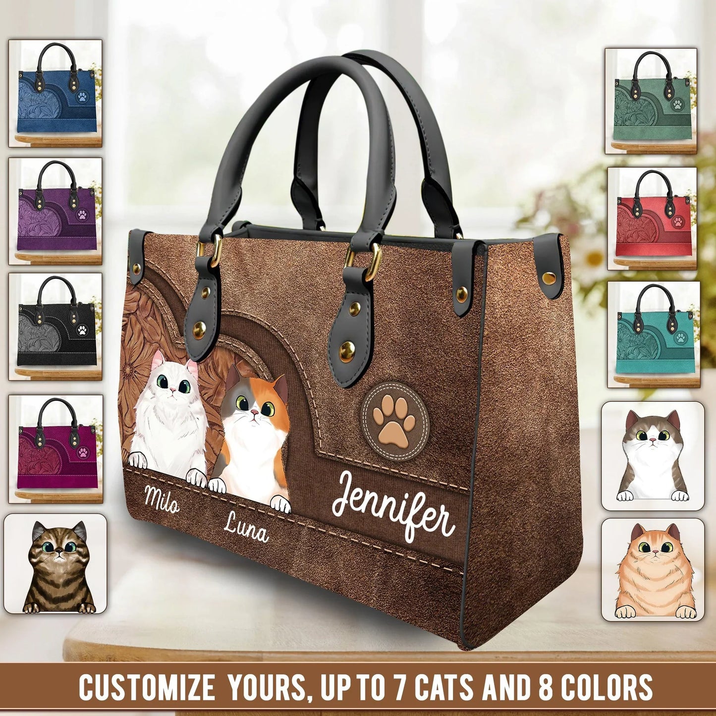 Leather Bag Cat Personalized Gift for Cat Lovers, Cat Mom, Cat Dad
