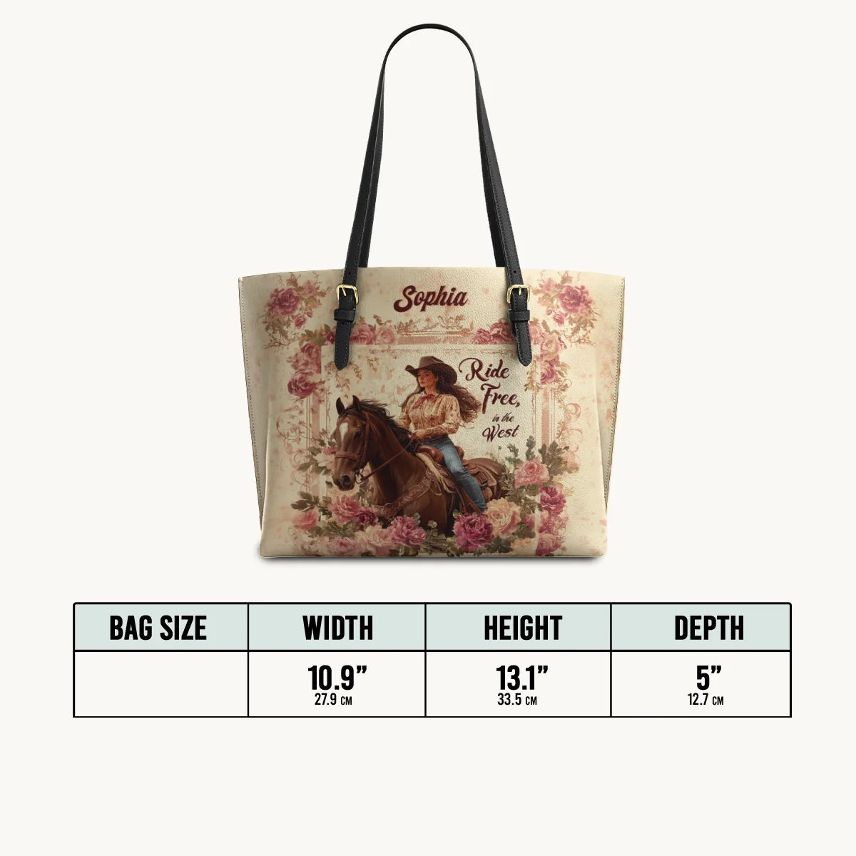Personalized Wild Rose Rider Leather Tote Bag