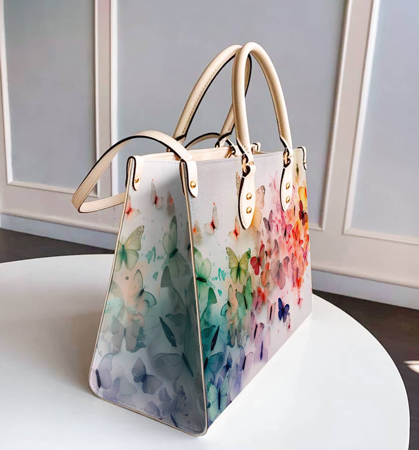 Leather Bag Colorful Butterflies