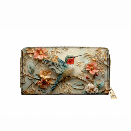  Leather Clutch Purse With Wristlet Strap Handle Hummingbird Whisper
