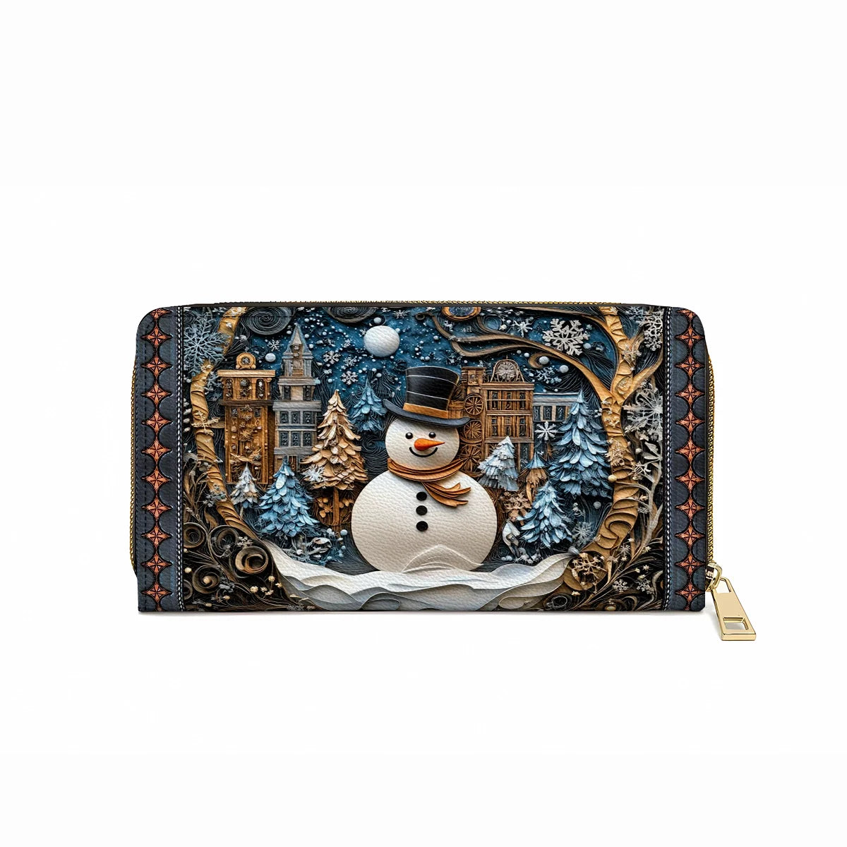 Leather Clutch Purse With Wristlet Strap Handle Frosty Night Cheer