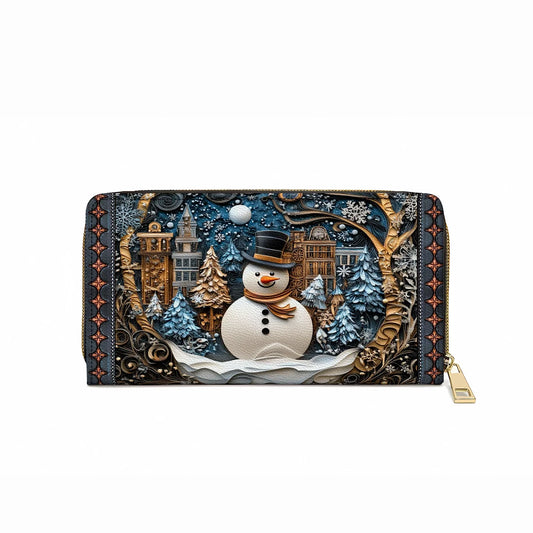  Leather Clutch Purse With Wristlet Strap Handle Frosty Night Cheer