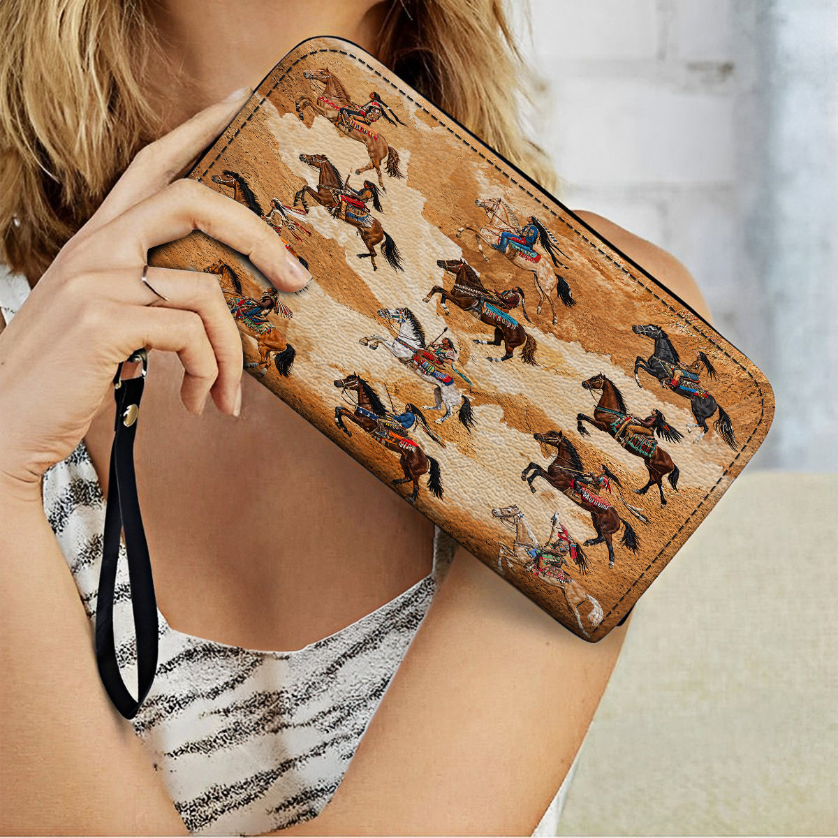  Leather Clutch Purse With Wristlet Strap Handle Leather Bag Wild Spirit Warrior