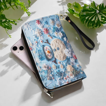  Leather Clutch Purse With Wristlet Strap Handle Happy Snowman