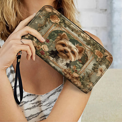  Leather Clutch Purse With Wristlet Strap Handle Luxe Yorkie Companion