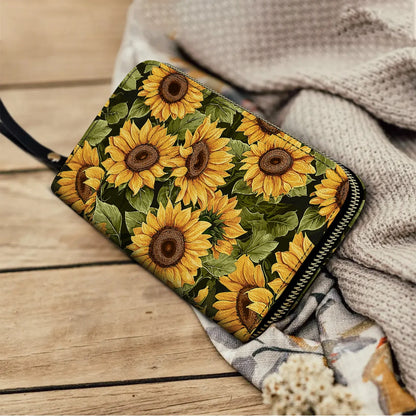  Leather Clutch Purse With Wristlet Strap Handle Sunflower Slumber