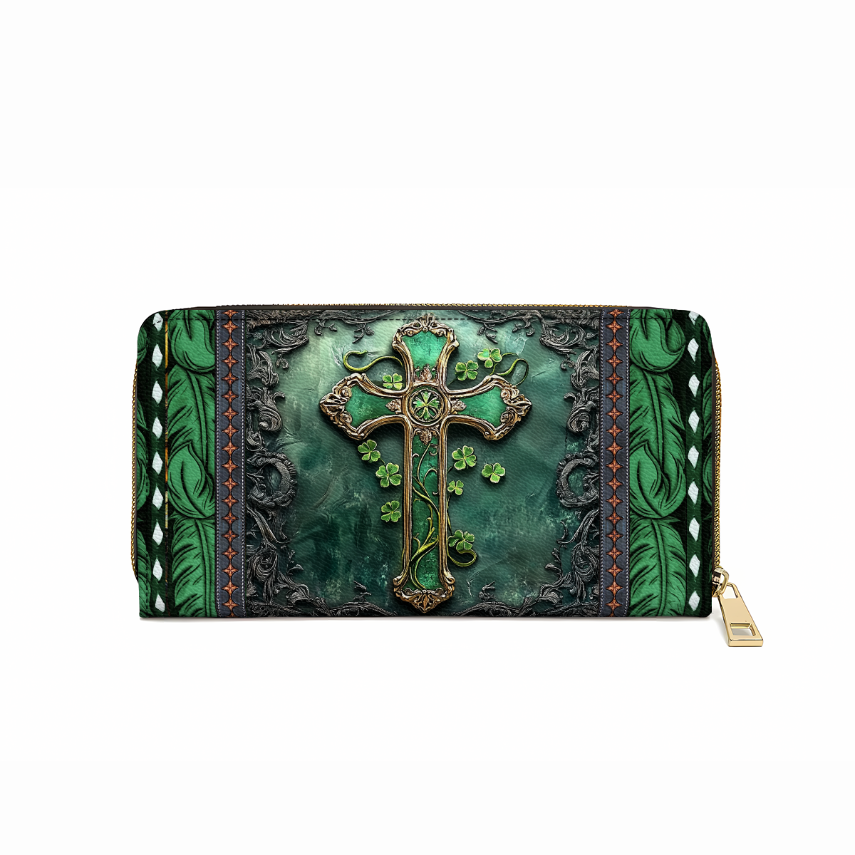  Leather Clutch Purse With Wristlet Strap Handle Emerald Faith