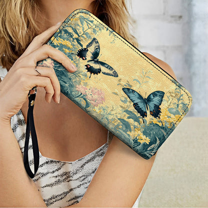  Leather Clutch Purse With Wristlet Strap Handle Secret Garden Wings