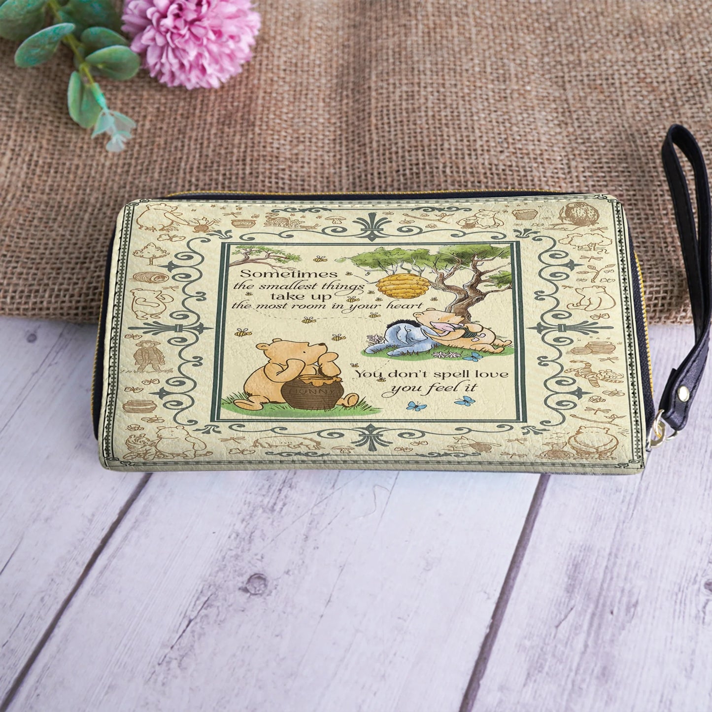  Leather Clutch Purse With Wristlet Strap Handle Winnie the Pooh Cozy