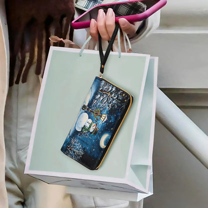  Leather Clutch Purse With Wristlet Strap Handle Frosty Night