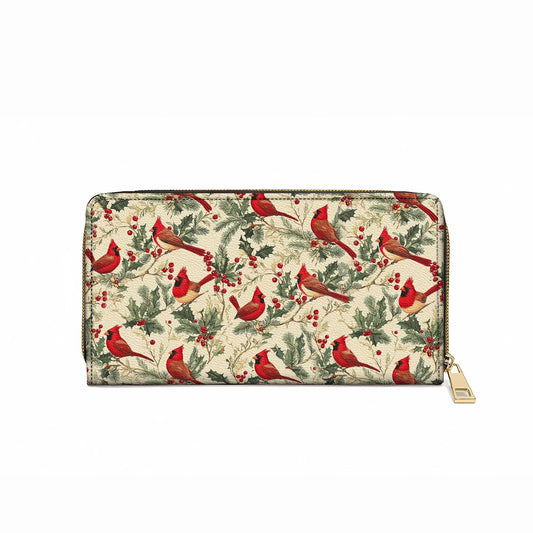  Leather Clutch Purse With Wristlet Strap Handle Winter Cardinal Harmony