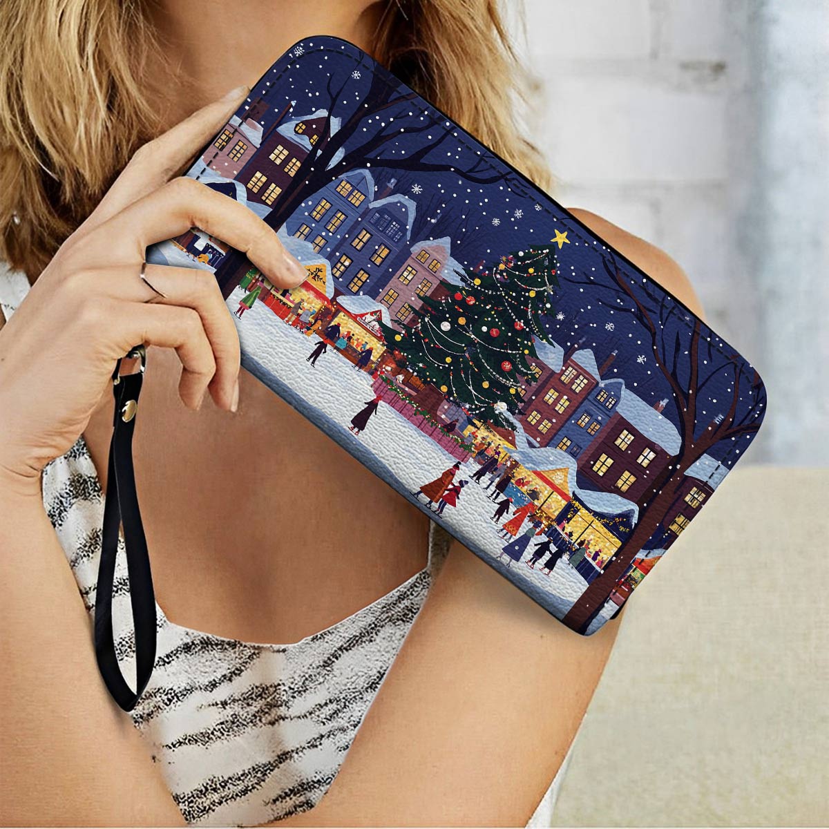  Leather Clutch Purse With Wristlet Strap Handle Christmas Market