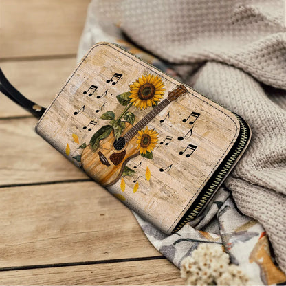  Leather Clutch Purse With Wristlet Strap Handle Sunflower Melody