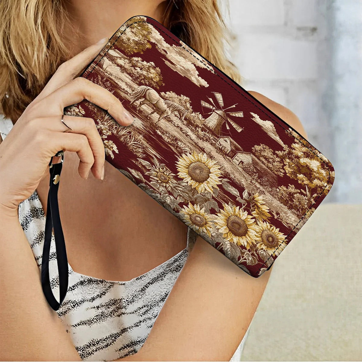  Leather Clutch Purse Texas Sunflower - Heart of the Lone Star Fields