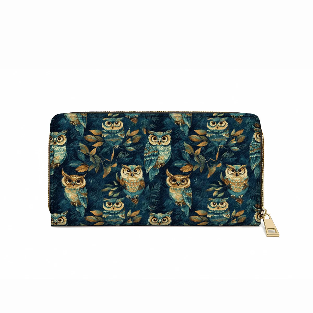  Leather Clutch Purse With Wristlet Strap Handle Nightfall Owl Symphony