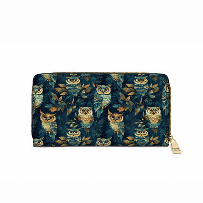  Leather Clutch Purse With Wristlet Strap Handle Nightfall Owl Symphony