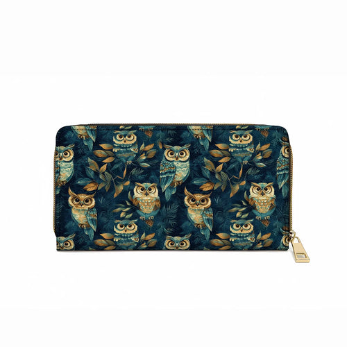  Leather Clutch Purse With Wristlet Strap Handle Nightfall Owl Symphony