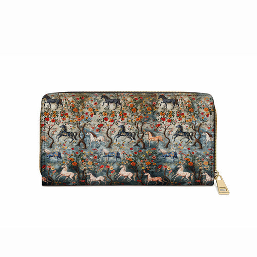  Mystical Steeds Leather Clutch Purse With Wristlet Strap Handle