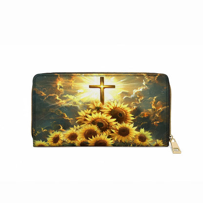  Leather Clutch Purse With Wristlet Strap Handle Sunflower Faith Light