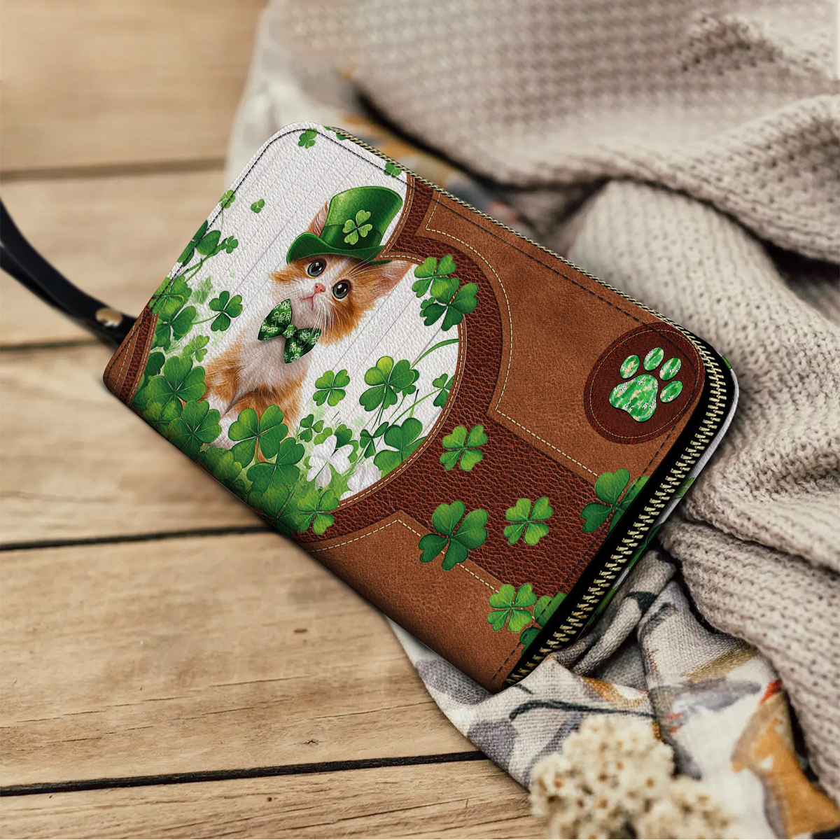 Leather Clutch Purse With Wristlet Strap Handle Lucky Whiskers