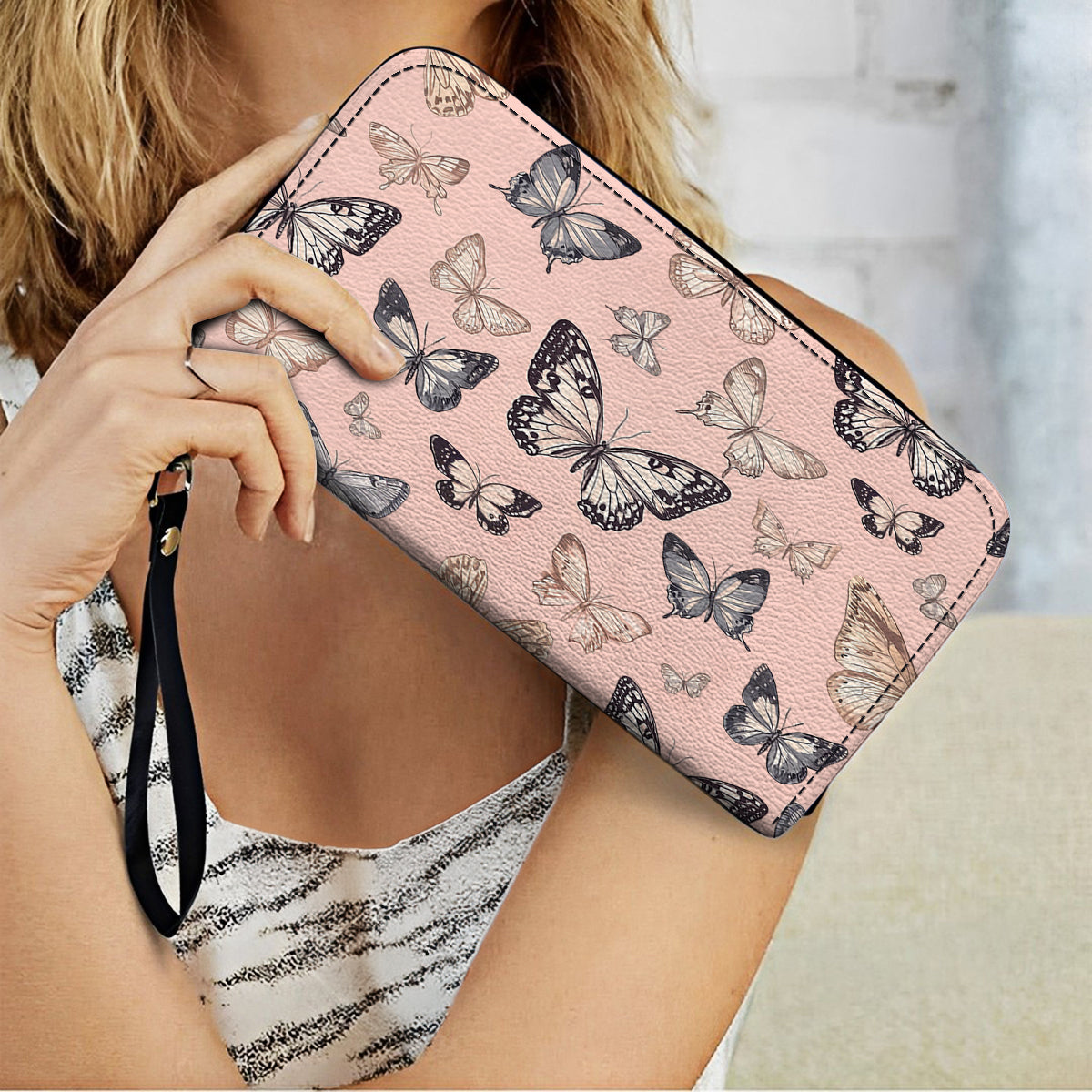  Leather Clutch Purse With Wristlet Strap Handle Wings of Delight