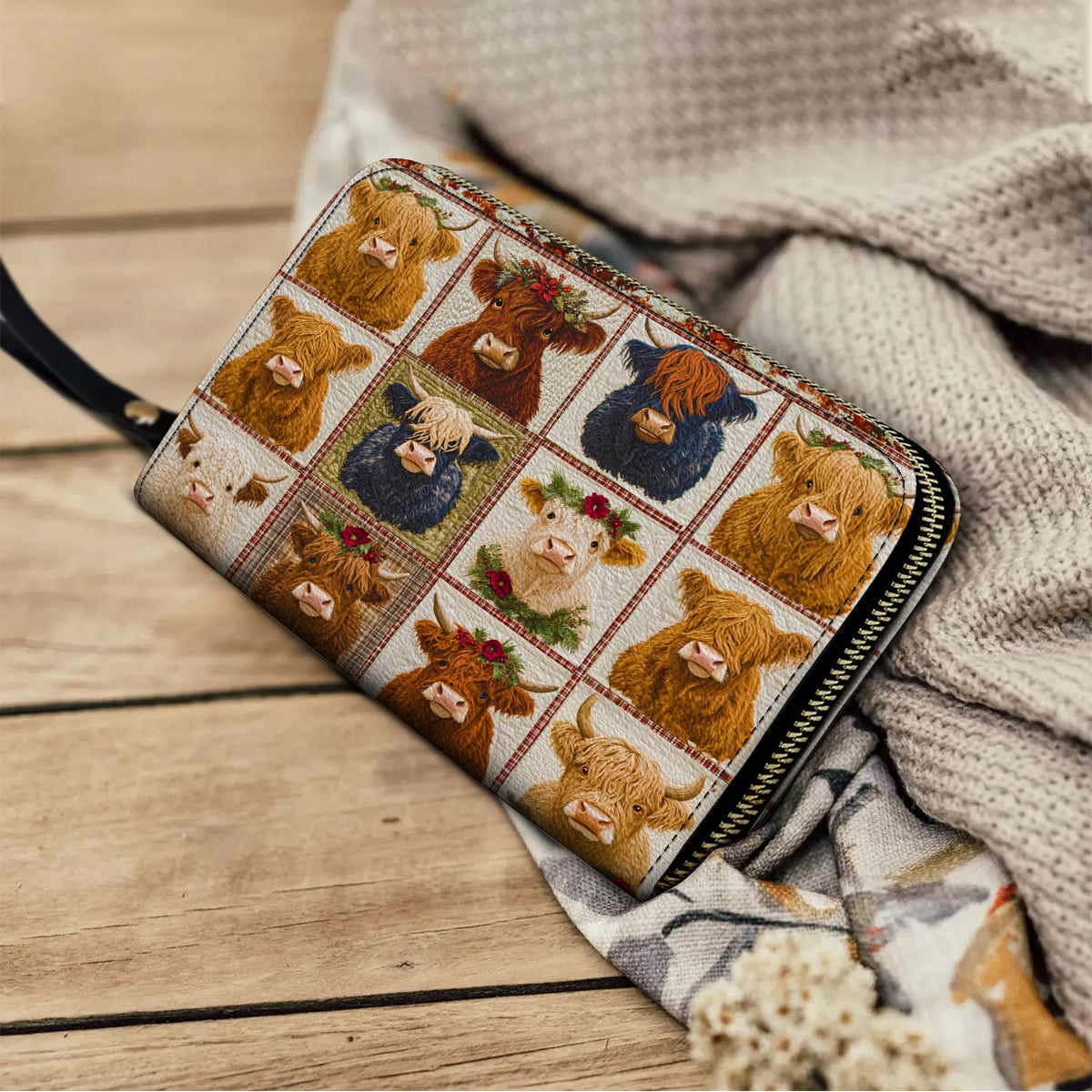  Leather Clutch Purse With Wristlet Strap Handle Cow In My Heart