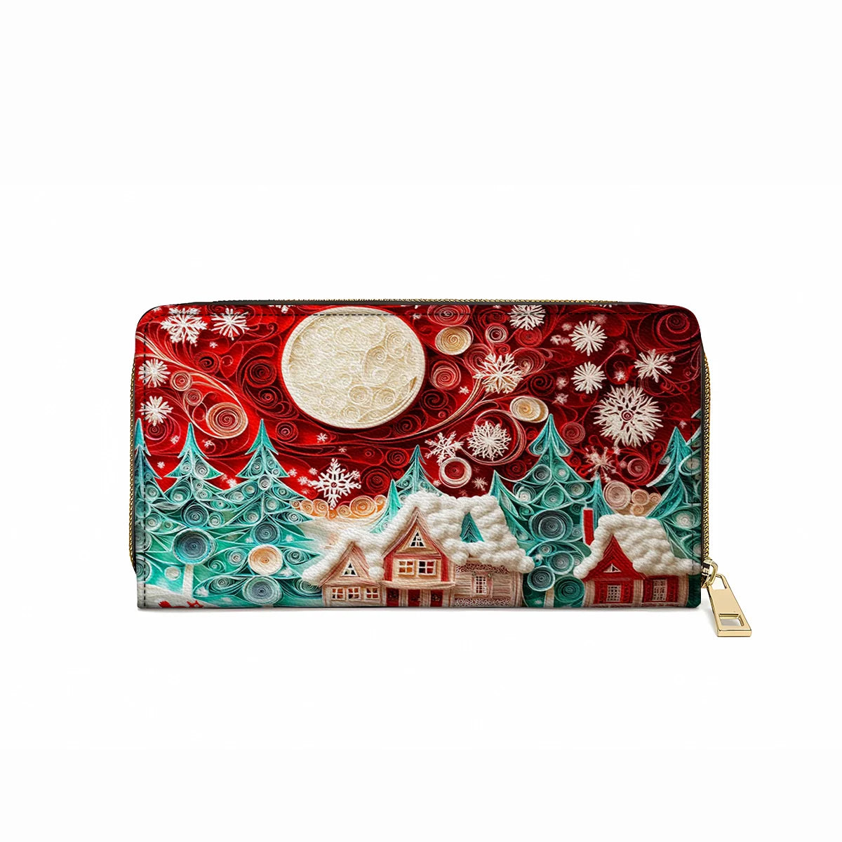  Leather Clutch Purse With Wristlet Strap Handle Christmas Village