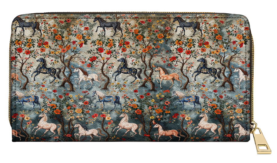  Mystical Steeds Leather Clutch Purse With Wristlet Strap Handle