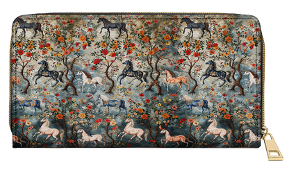  Mystical Steeds Leather Clutch Purse With Wristlet Strap Handle