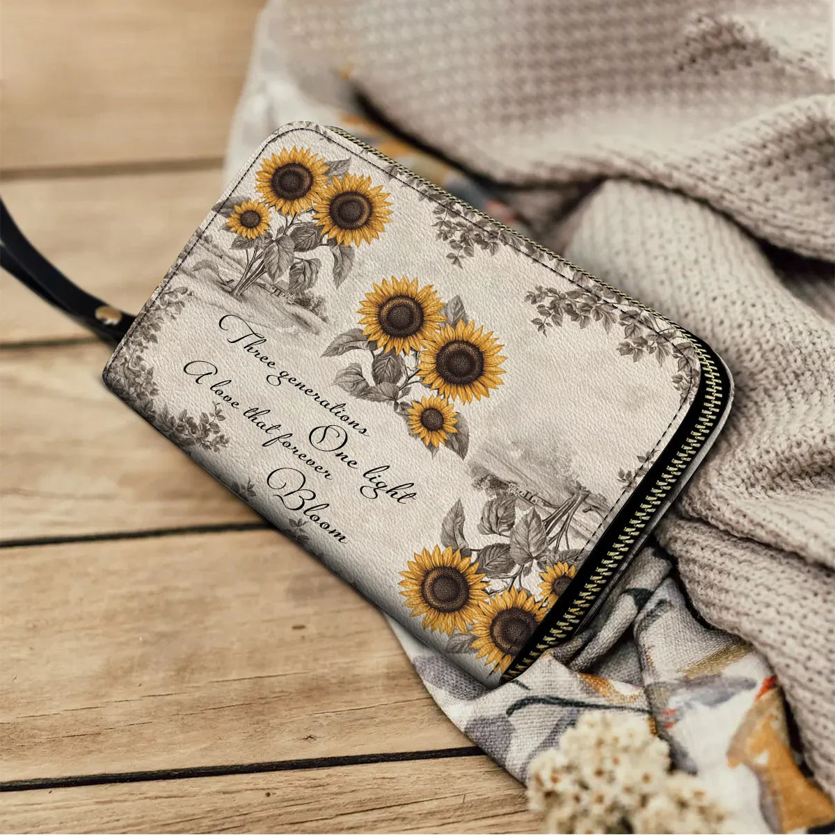  Leather Clutch Purse With Wristlet Strap Handle Generations of Sunshine