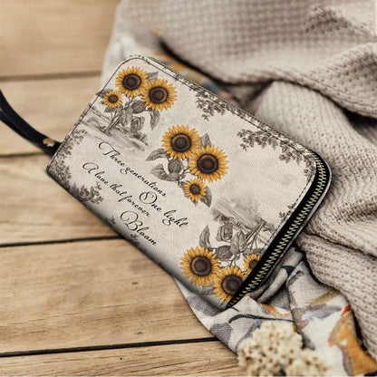  Leather Clutch Purse With Wristlet Strap Handle Generations of Sunshine