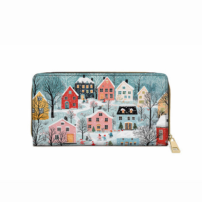  Leather Clutch Purse With Wristlet Strap Handle Christmas Winter Wonderland
