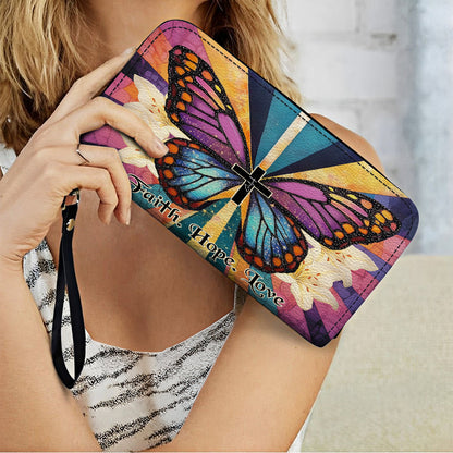  Leather Clutch Purse With Wristlet Strap Handle Wings Of Faith