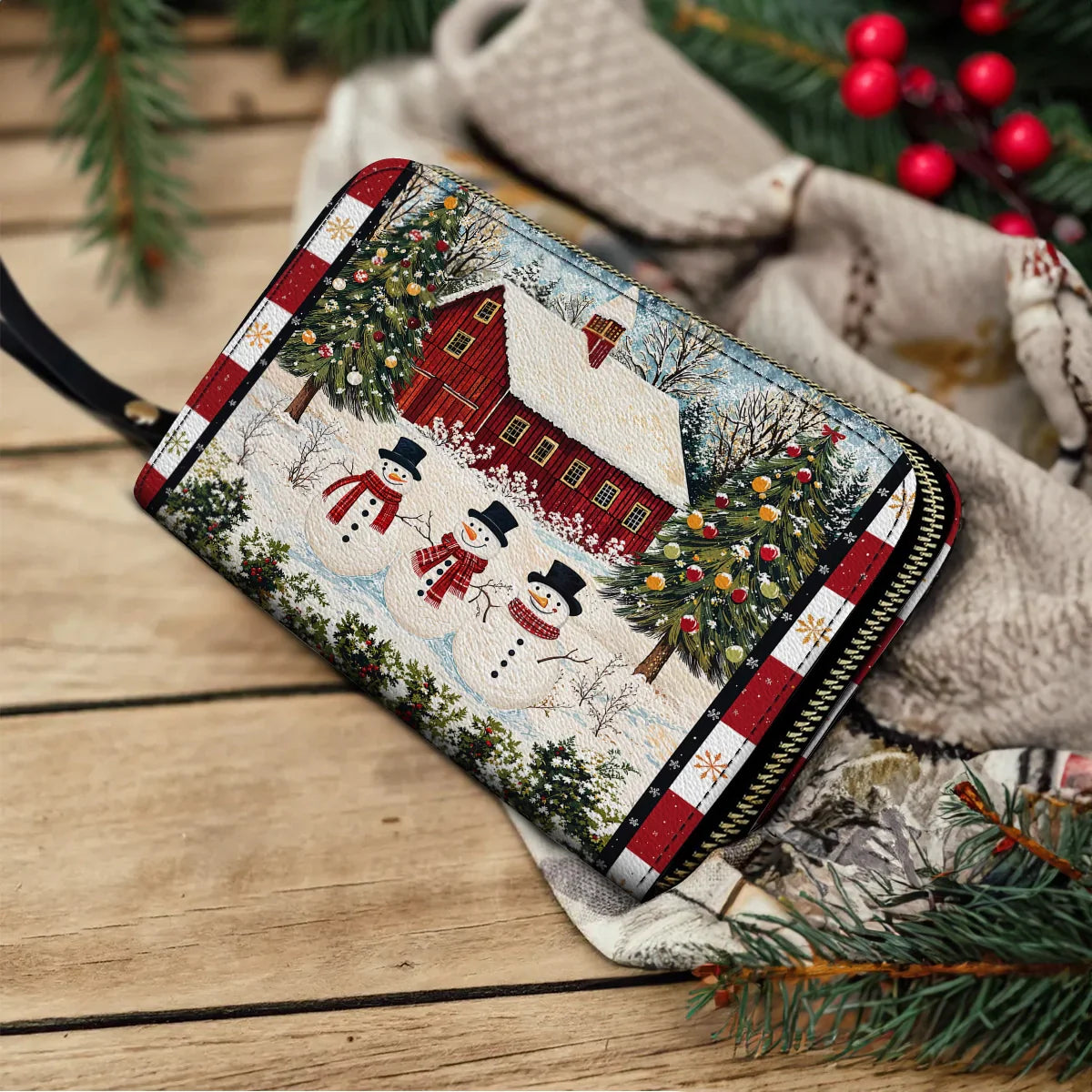  Leather Clutch Purse With Wristlet Strap Handle Country Christmas Charm
