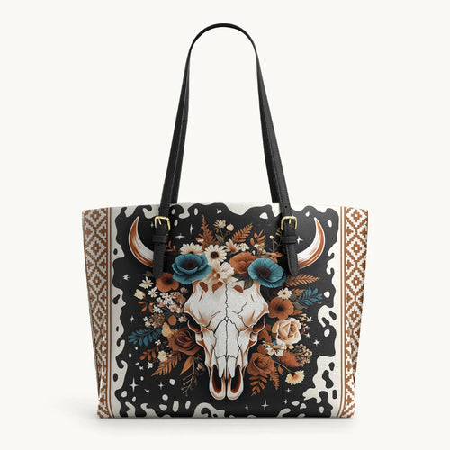  Floral Longhorn Spirit Leather Tote Bag