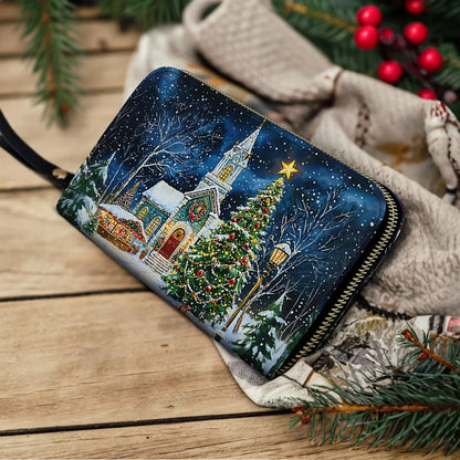  Leather Clutch Purse With Wristlet Strap Handle Christmas Church Serenity