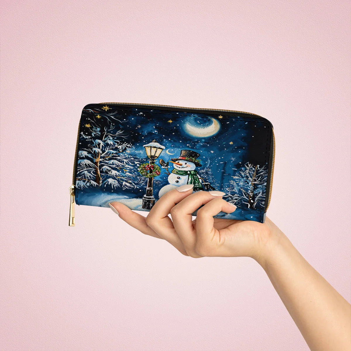  Leather Clutch Purse With Wristlet Strap Handle Frosty Night