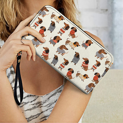  Leather Clutch Purse With Wristlet Strap Handle Dachshund Cute
