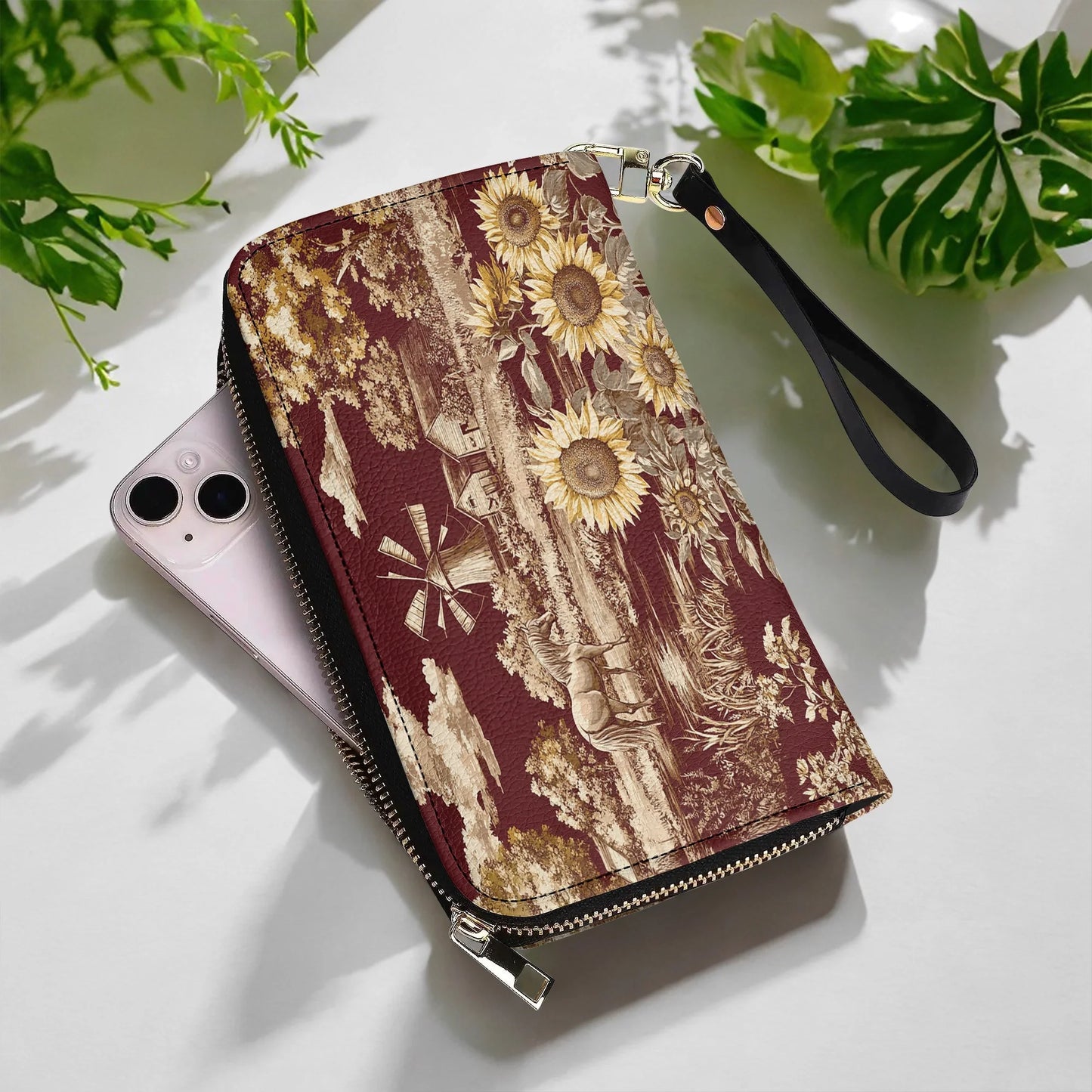  Leather Clutch Purse Texas Sunflower - Heart of the Lone Star Fields