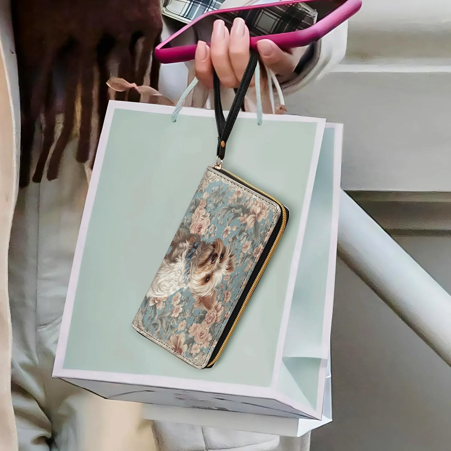  Leather Clutch Purse With Wristlet Strap Handle Yorkie Elegance