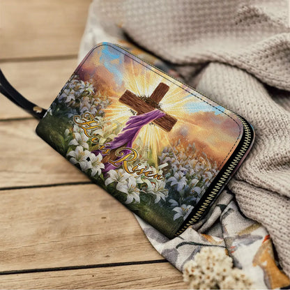  Leather Clutch Purse With Wristlet Strap Handle Easter Glory