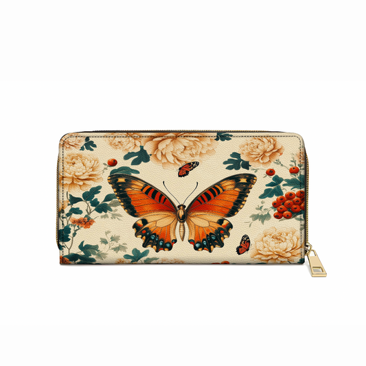  Leather Clutch Purse With Wristlet Strap Handle Enchanted Autumn Butterfly