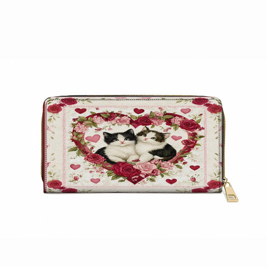  Leather Clutch Purse With Wristlet Strap Handle Kitten Love Blossom