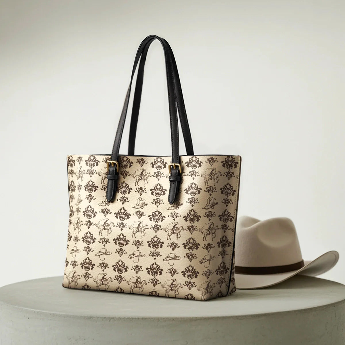  Cowboy Toile Leather Tote Bag