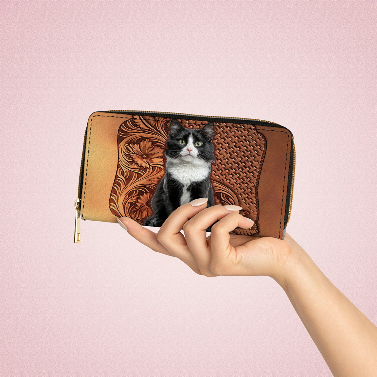  Leather Clutch Purse With Wristlet Strap Handle Tuxedo Charm