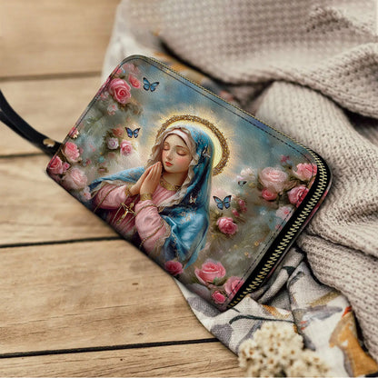  Leather Clutch Purse With Wristlet Strap Handle Holy Rosary